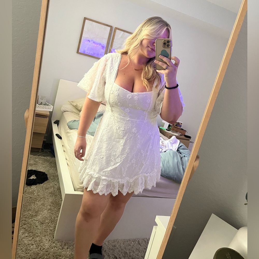 White floral mini dress